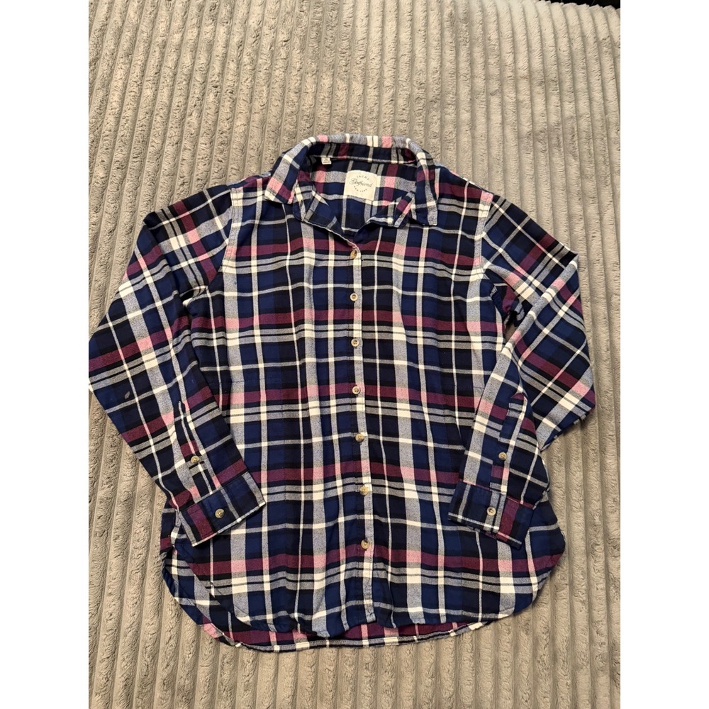 Old Navy The Classic Boyfriend Flannel Shirt Blue Pink Plaid Long Sleeve Size S